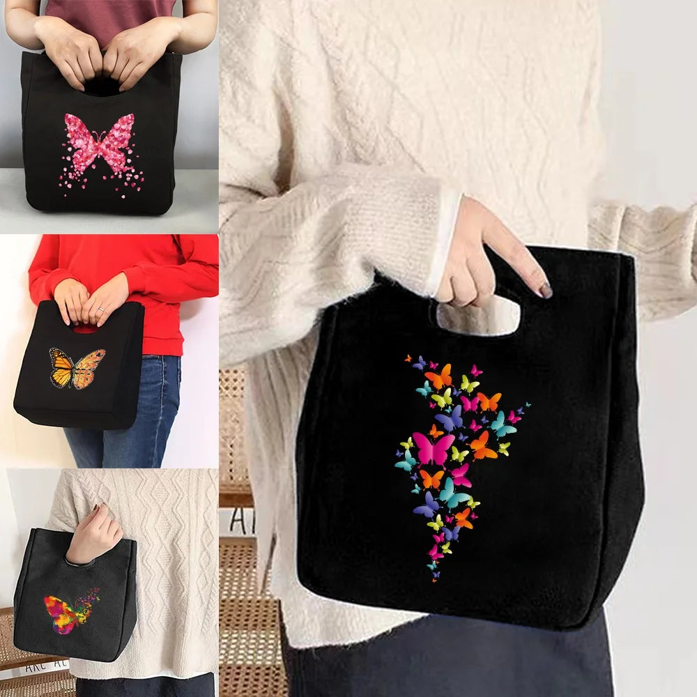 Canvas Tote Lunch Bag Anime Butterfly Print Eco-Friendly Travel Storage