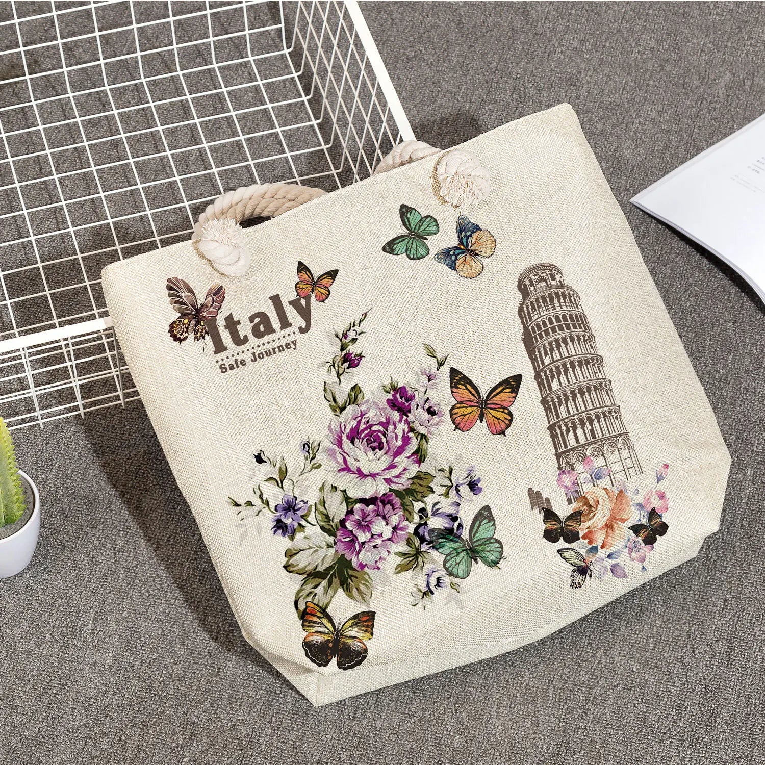Thick Rope Linen Shoulder Bag High Capacity Summer Travel Beach Shopping Bag
