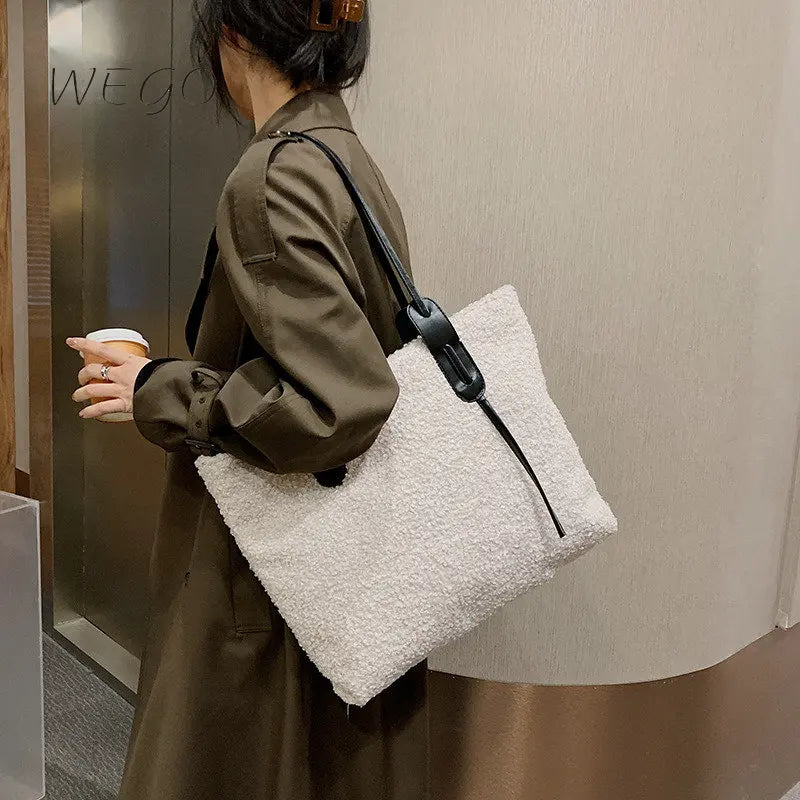 Plush Tote Handbag Women's Winter Shoulder Bag