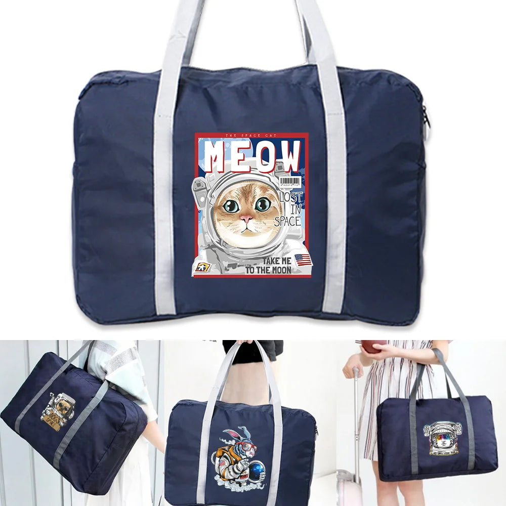 Portable Travel Bag Women Luggage Business Trip Astronaut Pattern Large Capacity