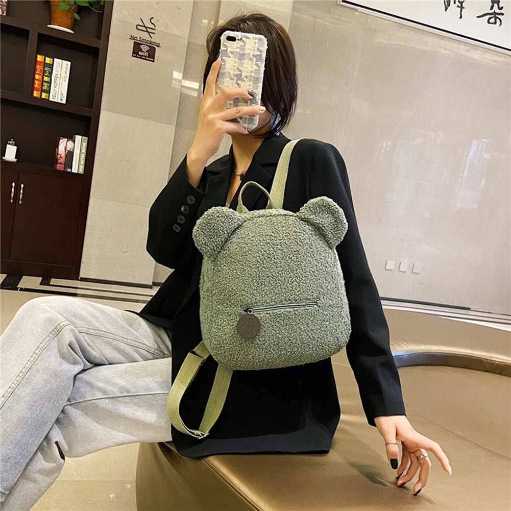 Portable Lamb Fleece Women's Backpack