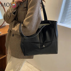 Travel Women Large Capacity Handbags PU Leather Solid Top-handle Bag