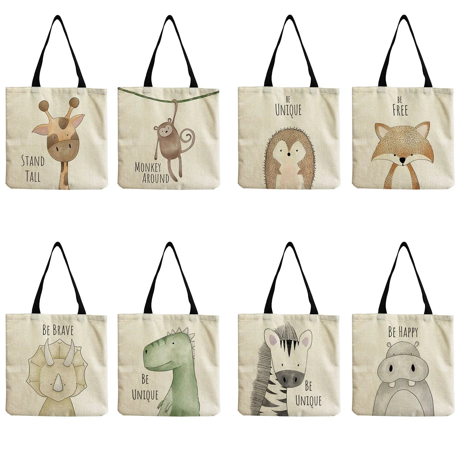 Portable Travel Women Shoulder Bag Animal Print Shopping Bag Elephant Fox