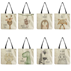 Portable Travel Women Shoulder Bag Animal Print Shopping Bag Elephant Fox