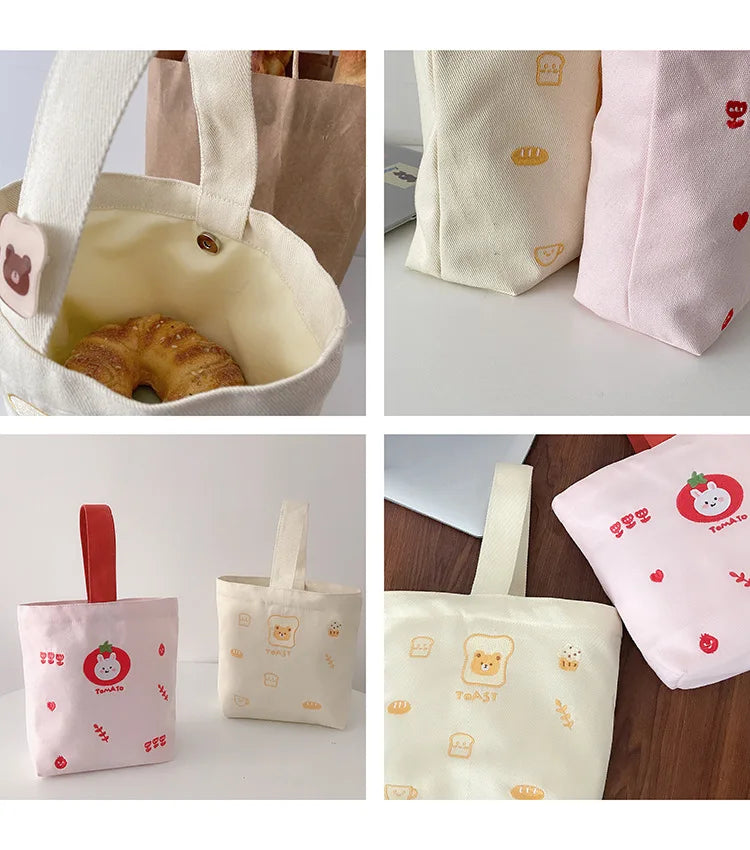 Portable Women Canvas Lunch Bag Lovely Bear Ladies Small Daily Clutch Purse Hand