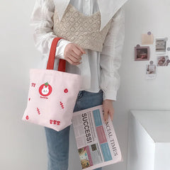 Portable Women Canvas Lunch Bag Lovely Bear Ladies Small Daily Clutch Purse Hand