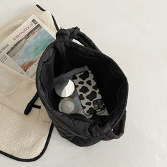 Women Cotton Padded Diamond Lattice Pattern Handbag with Mini Bag