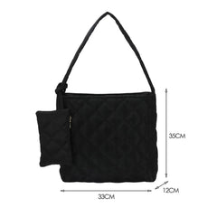 Women Cotton Padded Diamond Lattice Pattern Handbag with Mini Bag