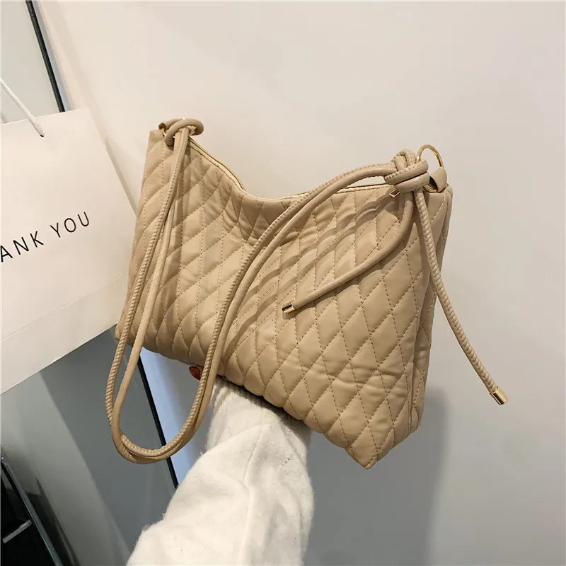 Women Cotton Padded PU Leather Large Capacity Handbag B559