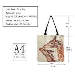 Portable Women Eco Friendly Bag Giraffe Printed High Capacity