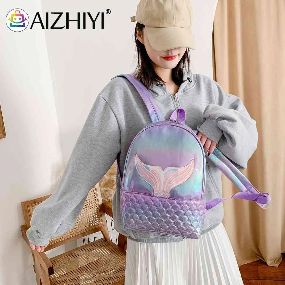Women Laser Travel Backpack Fish Tail Bookbag