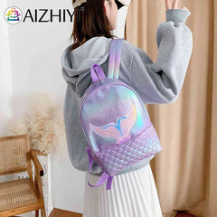 Women Laser Travel Backpack Fish Tail Bookbag