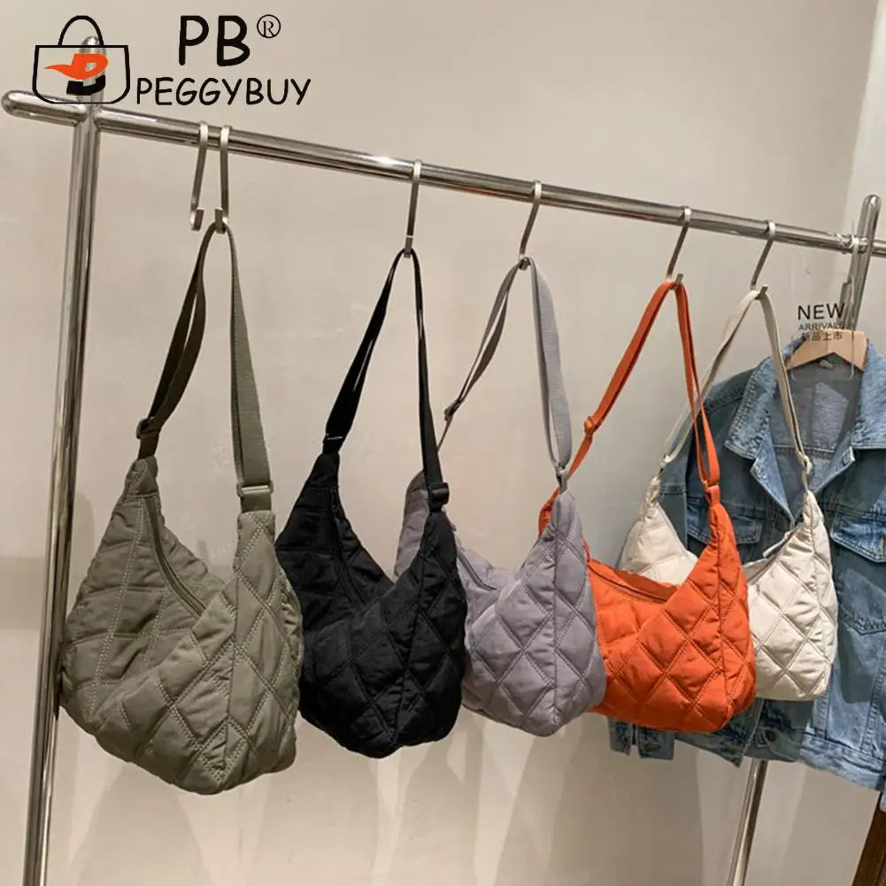 Portable Women Nylon Cotton Padded Shoulder Crossbody Bag