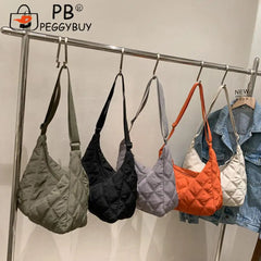 Portable Women Nylon Cotton Padded Shoulder Crossbody Bag