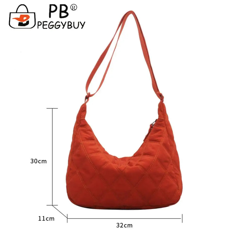 Portable Women Nylon Cotton Padded Shoulder Crossbody Bag
