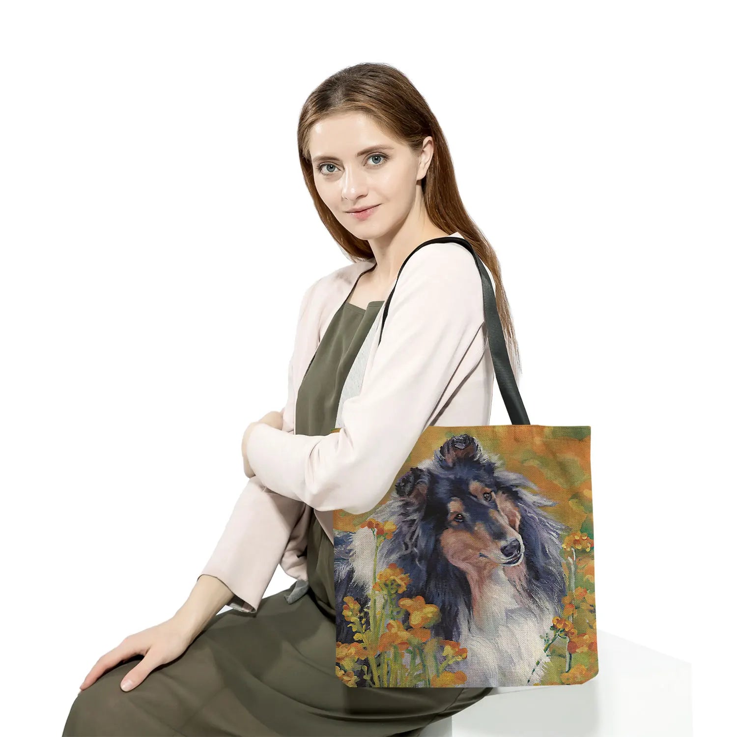 Portable Women's Beach Bag High Capacity Cartoon Animal Dog Print Tote Bag