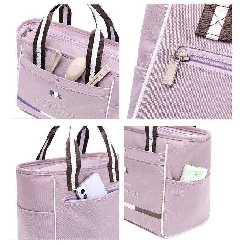 Portable Women's Thermal Lunch Bag Insulated Lunch Box Waterproof Picnic Tote