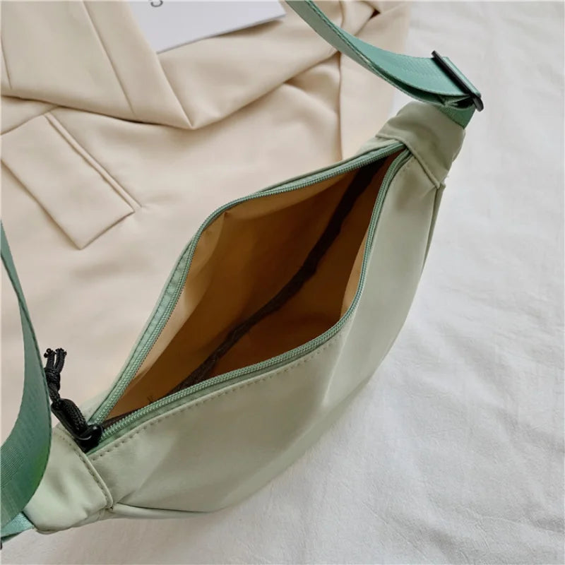 Nylon Messenger Crossbody Bag for Women Solid Color Dumpling Bag