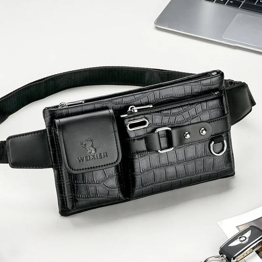 Men Waist Purse Leather Chest Bag Fanny Pack Shoulder Crossbody Waist Bag