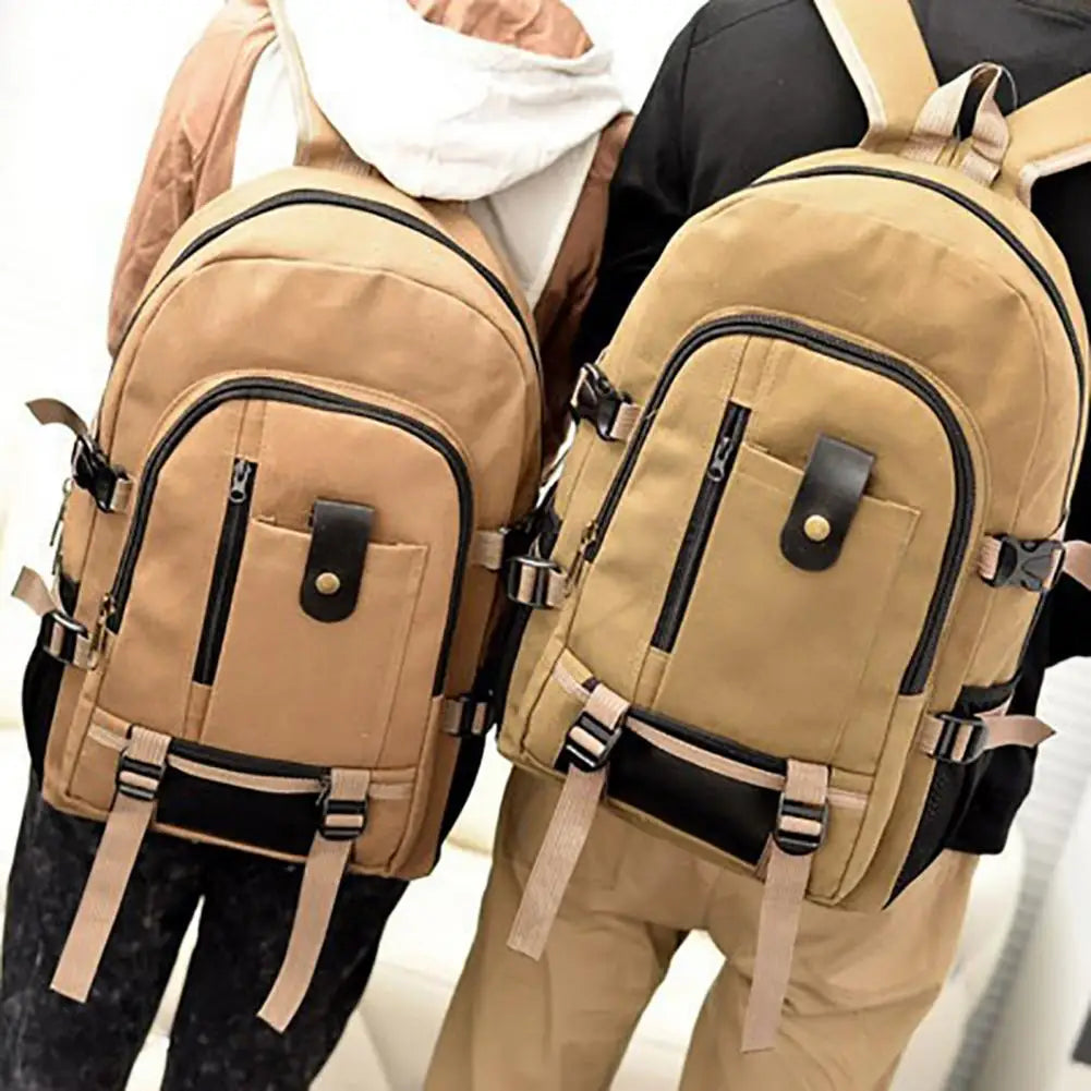 Practical Travel Backpack Portable Solid Rucksack Canvas Laptop Bag