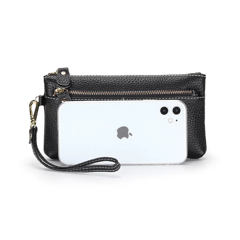 100% Leather Women Clutch Wallet Long Zipper Purse For Female