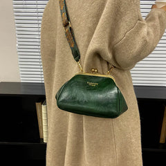 Retro Leather Women Handbag Wide Shoulder Strap Crossbody Bag