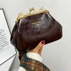 Retro Leather Women Handbag Wide Shoulder Strap Crossbody Bag