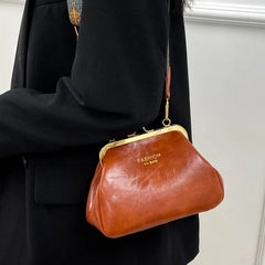 Retro Leather Women Handbag Wide Shoulder Strap Crossbody Bag