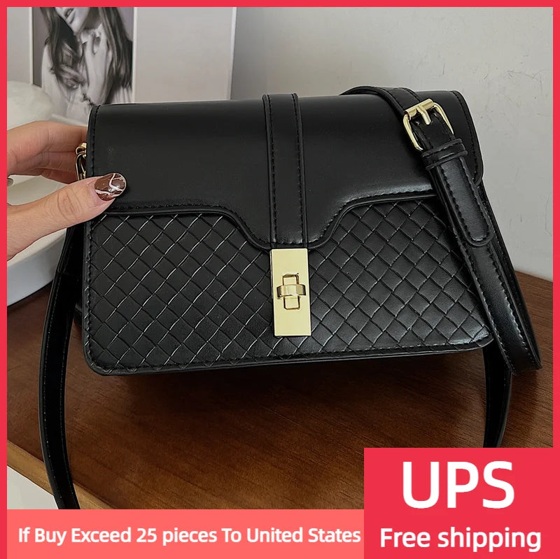 Woven Handbags PU Leather Shoulder Bags Small Crossbody Bag Female