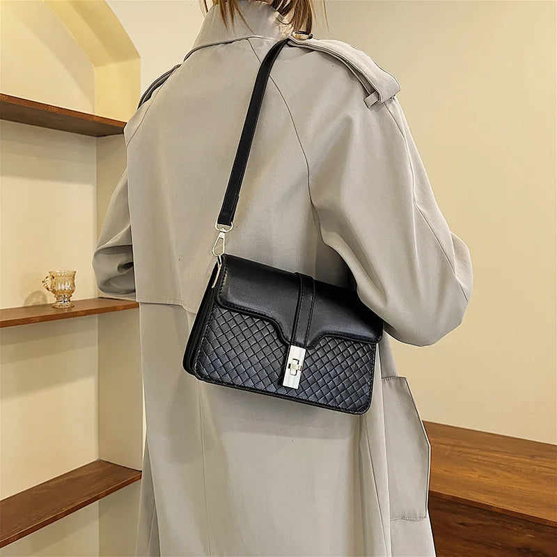 Woven Handbags PU Leather Shoulder Bags Small Crossbody Bag Female