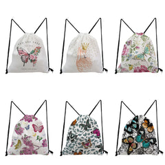 Preppy Kids Drawstring Backpack Floral Butterfly Print School Bag