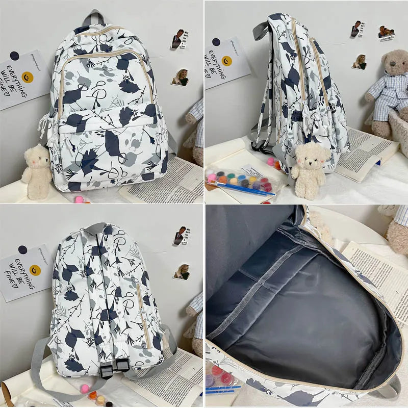 Preppy Printing Backpack Women High Student School Bag for Teenage Girls
