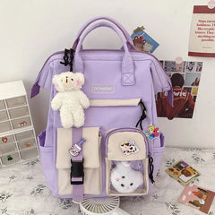 Preppy Purple Backpack Women Waterproof Candy Colors Fancy High School