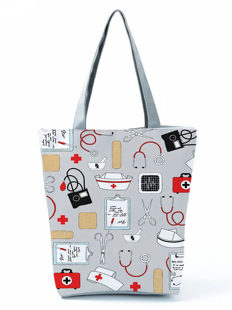 Preppy Style Nurse Printed Canvas Shoulder Bag for Women