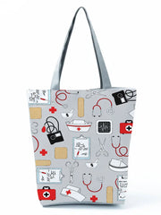 Preppy Style Nurse Printed Canvas Shoulder Bag for Women