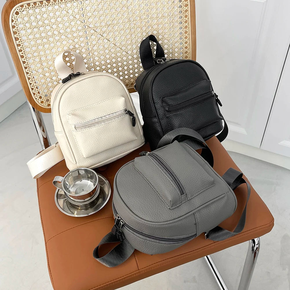 Preppy Style Leather Lychee Pattern Backpack Women School Rucksack