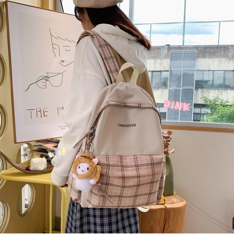 Preppy Style Waterproof Nylon Backpack for Teenage Girls