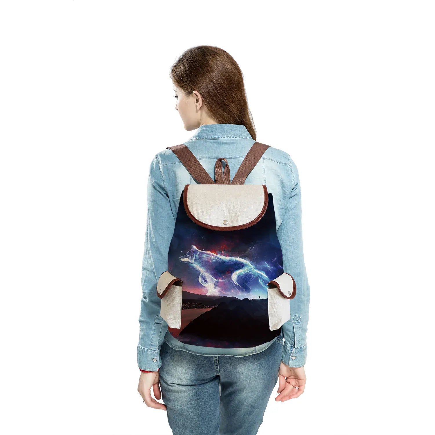 Preppy Style Women Backpack Linen Handbag Animal Print School Bag