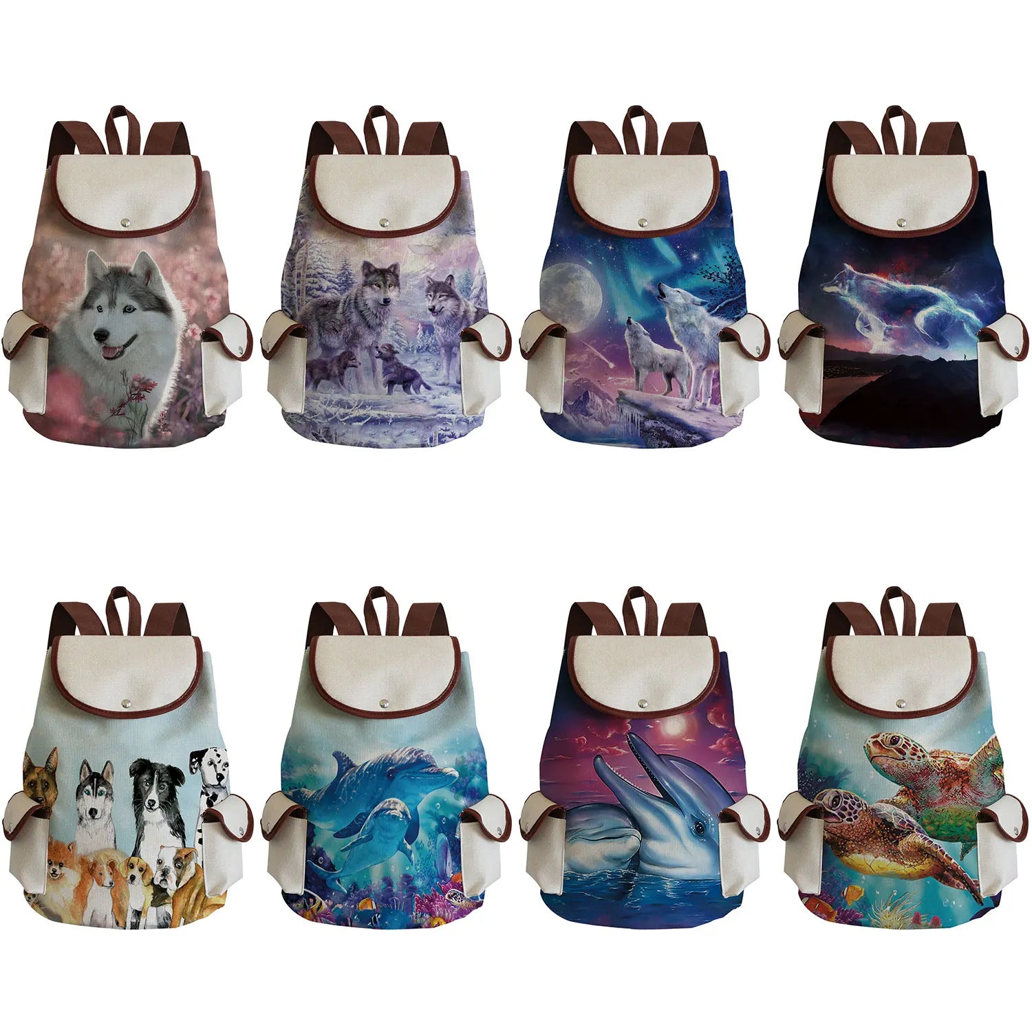 Preppy Style Women Backpack Linen Handbag Animal Print School Bag