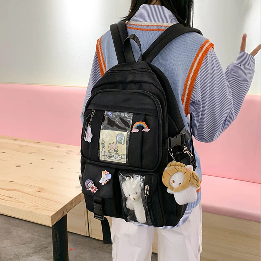 Preppy Style Nylon School Bags Large Capacity Zipper Daypacks