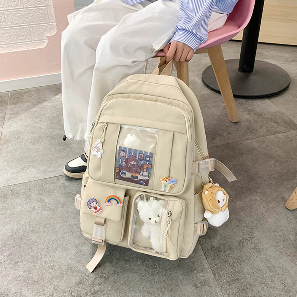 Preppy Style Nylon School Bags Large Capacity Zipper Daypacks
