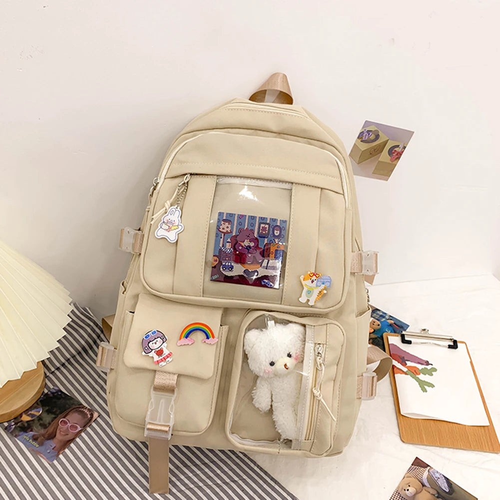 Preppy Style Multi-pocket Women Backpack Large Capacity Laptop Bags