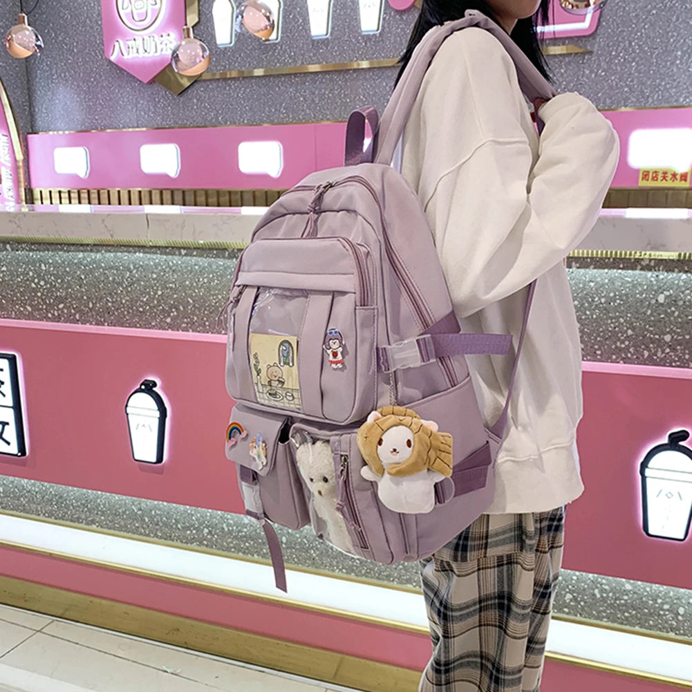 Preppy Style Multi-pocket Women Backpack Large Capacity Laptop Bags