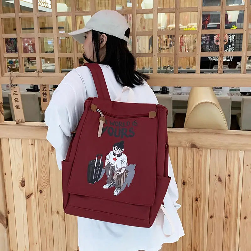 Preppy Women Student school bags Japanese Cartoon Anime Print Canvas backpacks