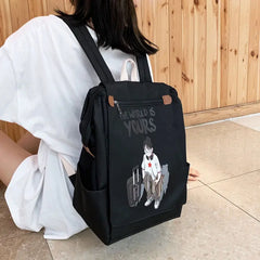 Preppy Women Student school bags Japanese Cartoon Anime Print Canvas backpacks