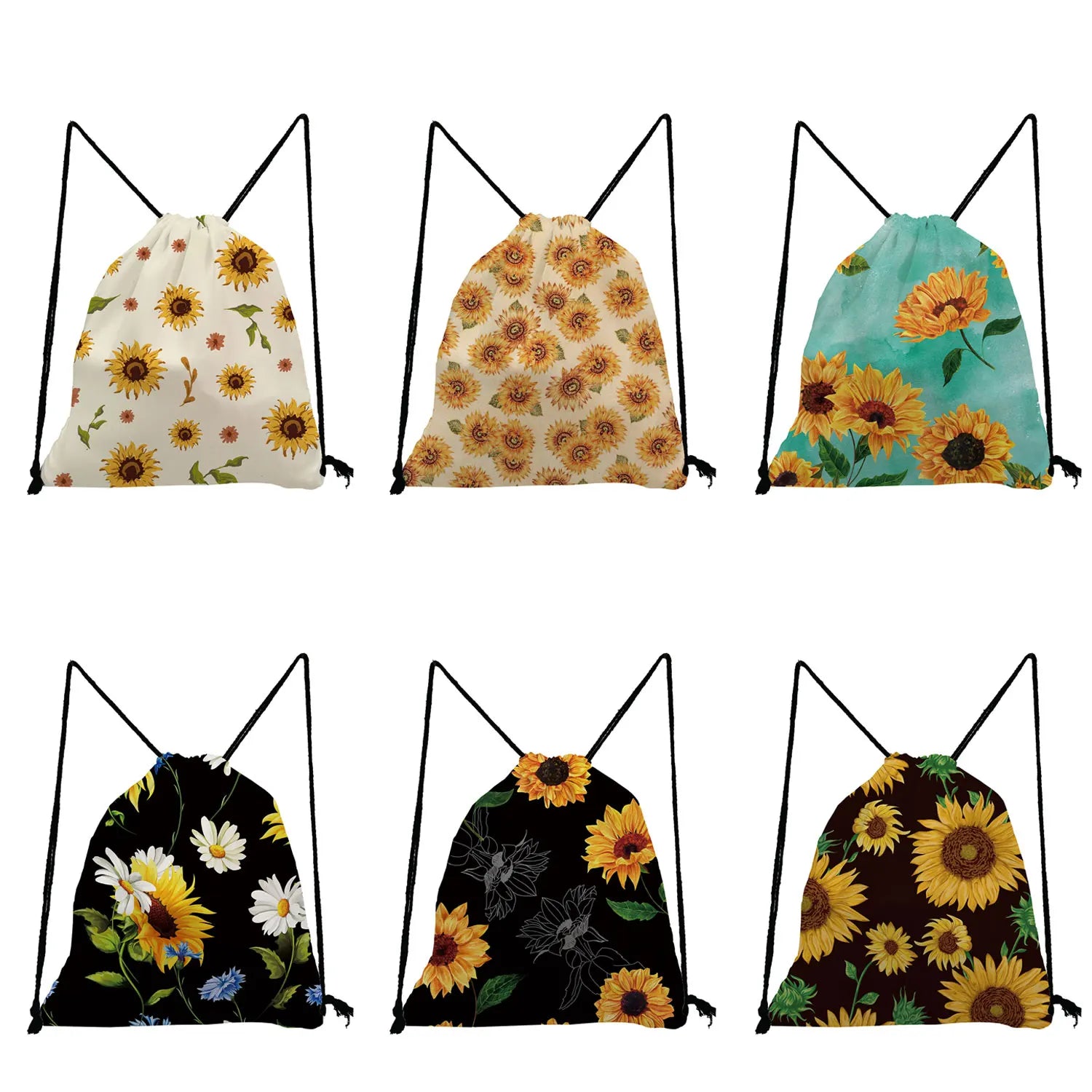 Backpack Sunflower Printed Drawstring Bags Large Capacity Shoe Bag