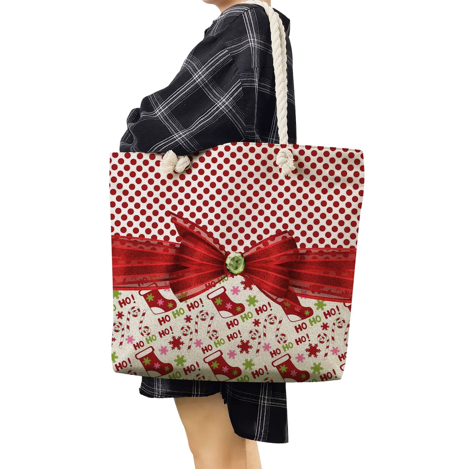 Portable Women Shopping Bags Foldable Tote Bags Cartoon Lady Shoulder Bag