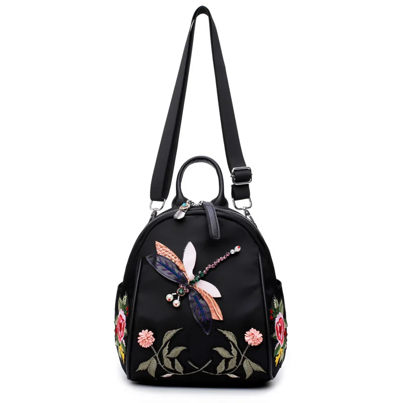 Dragonfly Pattern Travel Backpack Embroidery Women's Backpack