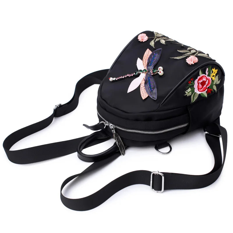 Dragonfly Pattern Travel Backpack Embroidery Women's Backpack