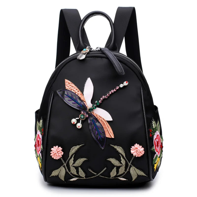 Dragonfly Pattern Travel Backpack Embroidery Women's Backpack